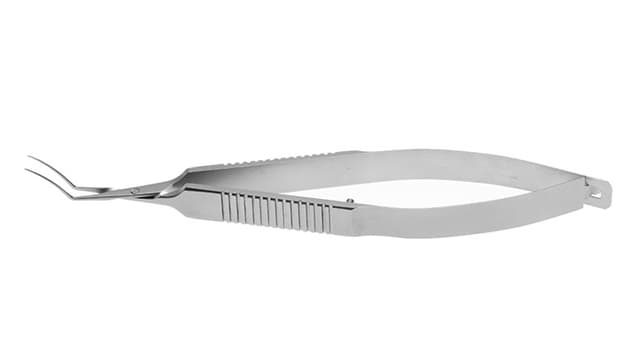 Single Use Capsulorhexis Forceps Curved thin shafts – Cross action serrated handle